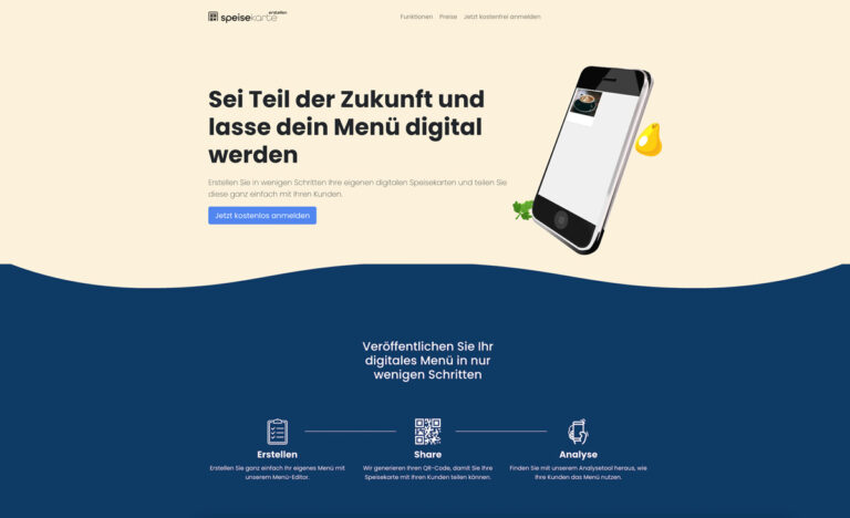 In wenigen Schritten die eigenen digitale Speisekarte erstellen und mit Ihren Kunden teilen. Foto: Mindroid UG