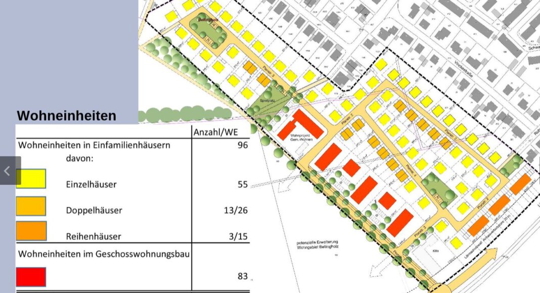 Die Häuserzeile im Baugebiet Bellingholz-Süd wird nach vorne zur Straße verlegt. Visualisierung: Stadt Werne