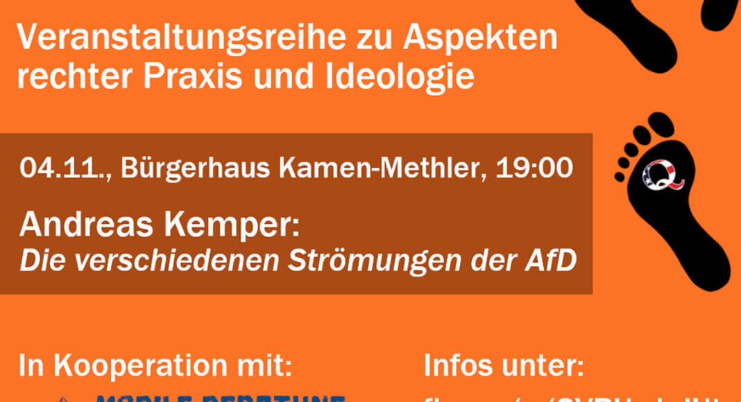 Die Reihe wird organisiert von den Bürger/innen gegen Rechts Kamen/Bergkamen und dem Werner Bündnis gegen Rechts und findet in Kooperation mit der Mobilen Beratung gegen Rechtsextremismus im Regierungsbezirk Arnsberg statt. Foto: BgR