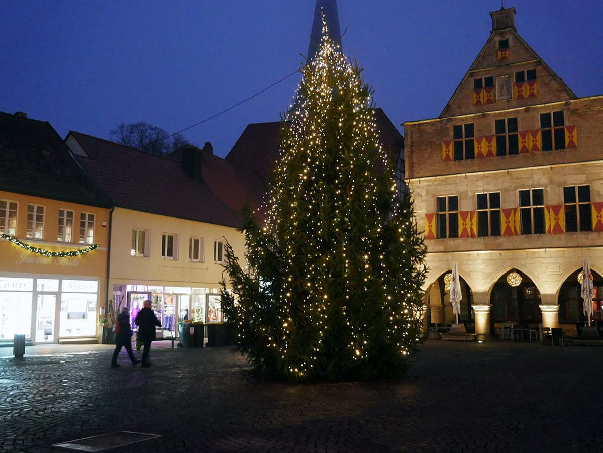 Weihnachtsbaum strahlt auf dem Marktplatz in Werne Werne Plus