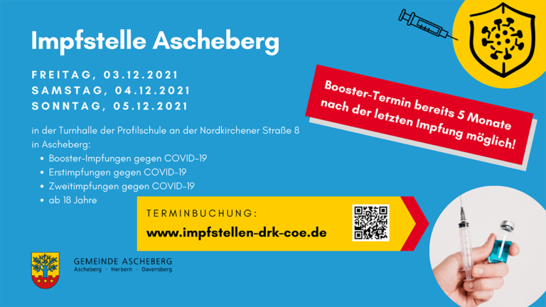Online-Termine für Corona-Impfungen am Wochenende 3. bis 5. Dezember sind in der Turnhalle Nordkirchener Straße verfügbar. Foto: Gemeinde Ascheberg