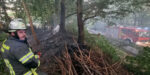 Eine Hecke stand am Hansaring - Höhe des Spielplatzes im Thünen - in Flammen. Die Feuerwehrleute konnten Schlimmeres verhindern. Foto: Feuerwehr Werne