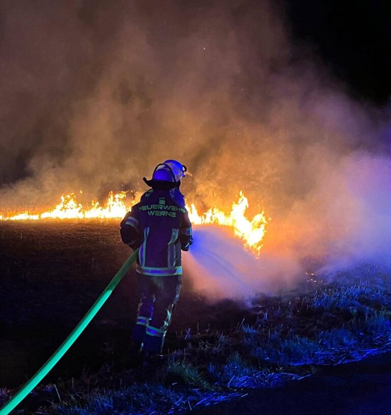 Ein Feldbrand in der Straße Buschkämpken beschäftigte letzte Nacht die Freiwillige Feuerwehr Werne. Foto: Feuerwehr