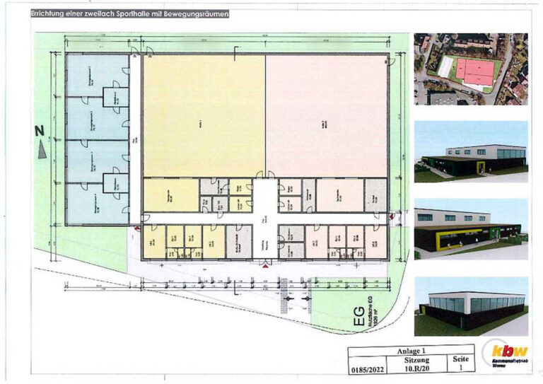 So sehen die Pläne für den Bau einer neuen Zweifach-Sporthalle aus. Das Vorhaben ist durch eine Millionenförderung des Bundes deutlich realistischer geworden. Visualisierung: Steinhoff Architekten