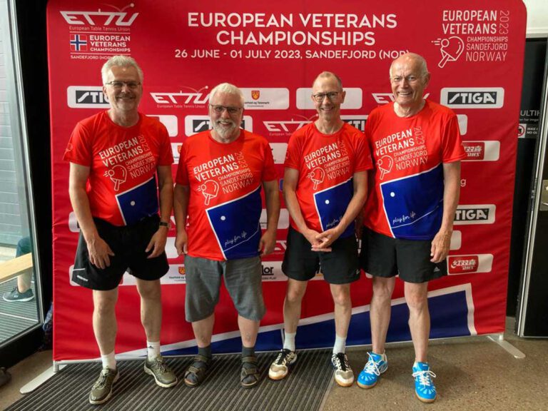 Starteten bei den Tischtennis-Europameisterschaften der Senioren in Norwegen (von links): Wolfgang Heise, Axel Brocke, Martin Brocke und Alfons Högemann. Foto: privat