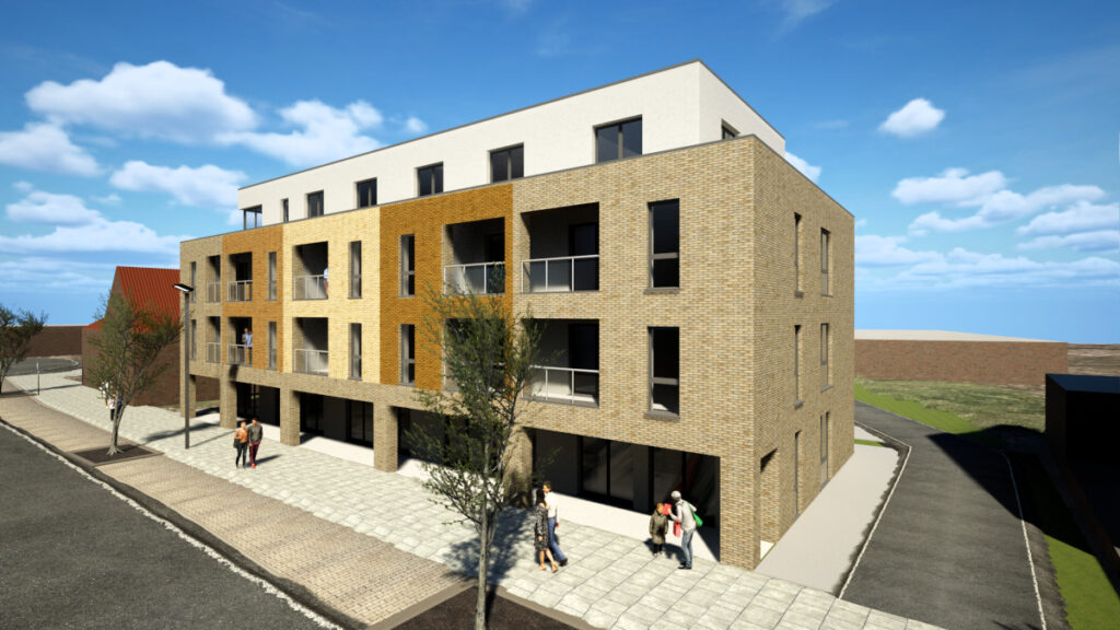 Das Wohnquartier "Alte Post" soll 27 Wohnungen verschiedenen Zuschnitts und unter den Arkaden im Erdgeschoss gewerbliche Flächen erhalten. Abbildung: Steinhoff-Architekten