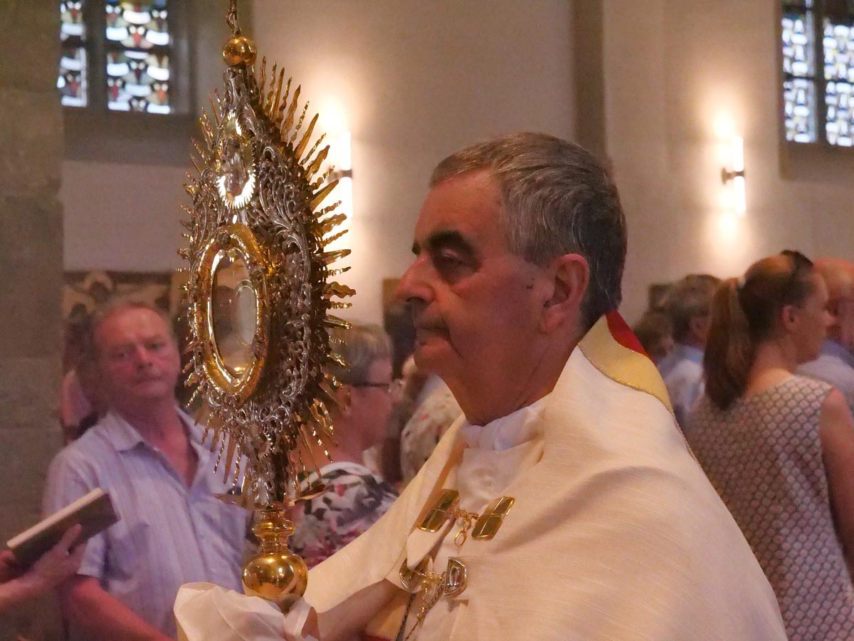 Der päpstliche Nuntius für Deutschland, Erzbischof Dr. Nikola Eterović, würdigte die Bedeutung der Stadtprozession. Er trug die Monstranz. Fotos: Anke Barbara Schwarze