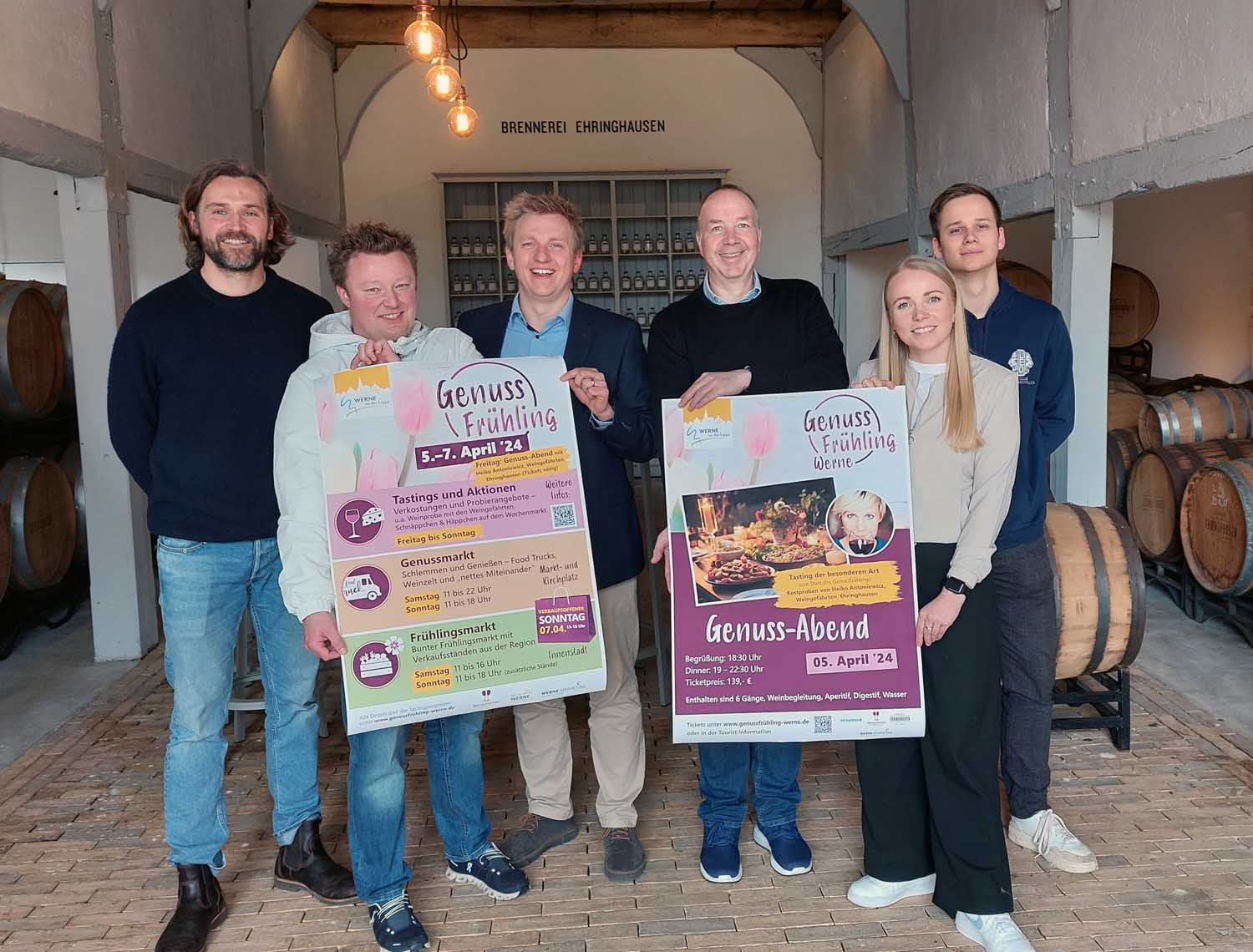 Stellten das Programm für den Genussabend vor (von links): Georg Glitz-Ehringhausen, Veranstaltungsmanager Markus Schnatmann, Stadtmarketing-Geschäftsführer Lars Werkmeister, Frank Bispinghoff, Pauline Schulte und Julian Schnitger (Leo Club Werne). Foto: Wagner