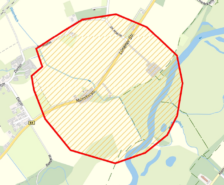 Sollte sich der Verdacht bestätigen, kann für die Entschärfung unter Umständen innerhalb von einem Radius von bis zu 500 Metern um die jeweilige Fundstelle herum eine Evakuierung erforderlich sein. Quelle: Stadt Werne