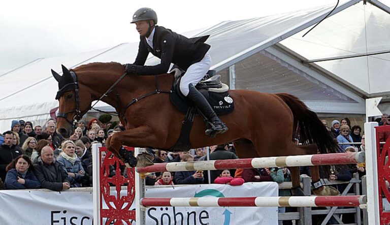 Mario Renzel. hier auf Canmore beim finalen S-Stechen, war wieder in Lenklar zu Gast. Fotos: Steinmüller 