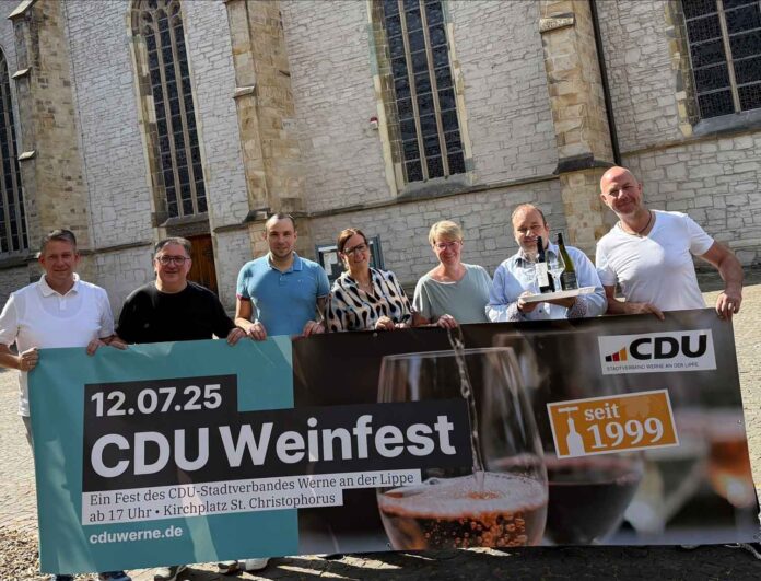 Freuen sich auf das Weinfest (von links): Markus Bickmann, Darko Vukovic, Martin Cyperski, Beate Böhmer, Andrea Schlunz, Andreas Nozar und Markus Rusche. Foto: CDU 