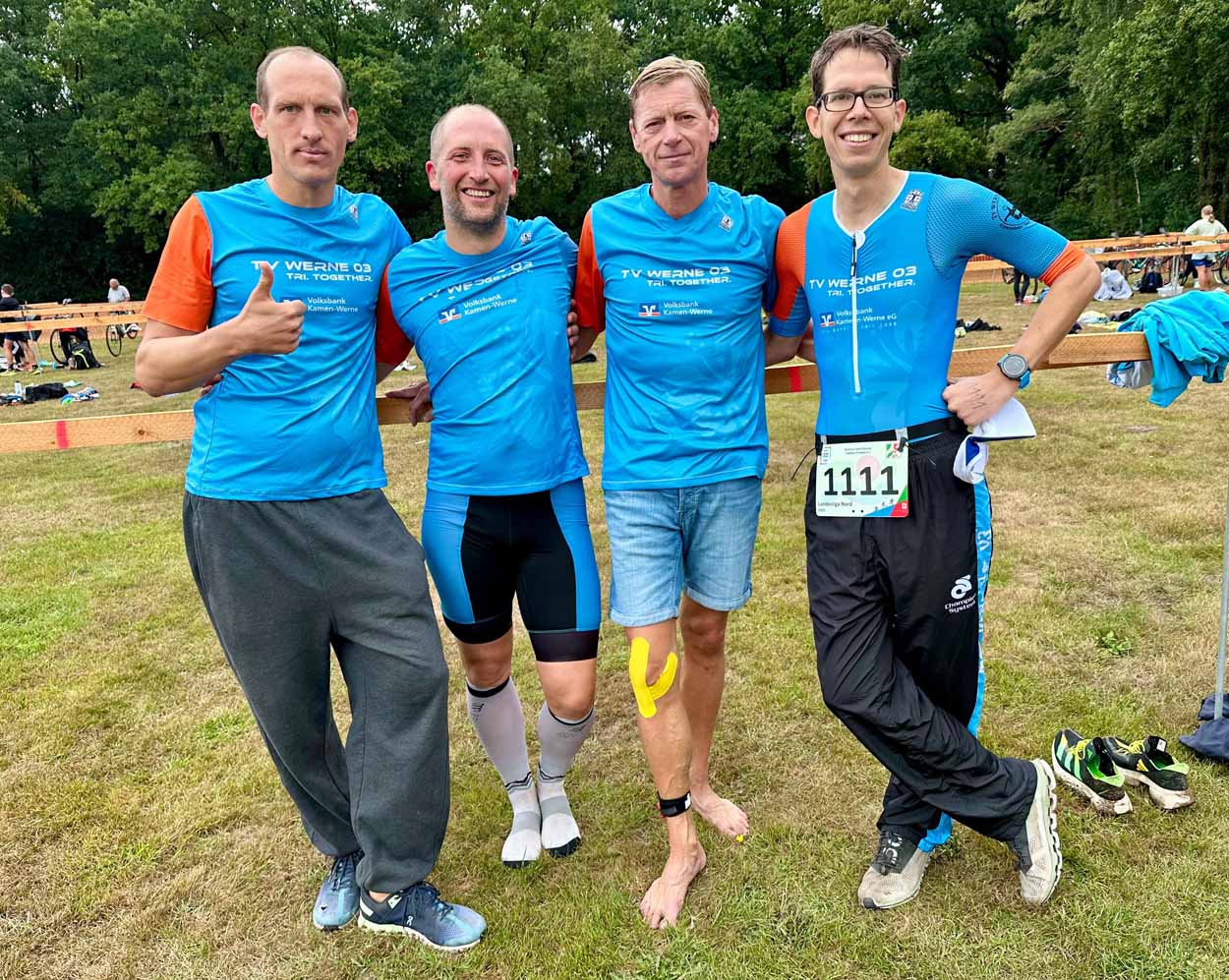 Andre Kerschek, Thorsten Kräher, Marcus Neuhaus und Philip Peters starteten beim Riesenbecker Triathlon. Fotos: Verein