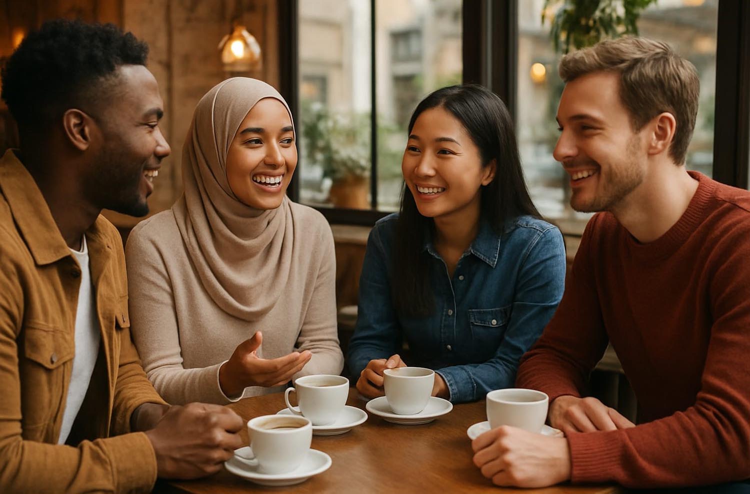 Die Arbeitsgemeinschaft Flüchtlinge (AGF) plant ein sogenanntes Sprachcafé. Foto: KI-generiert