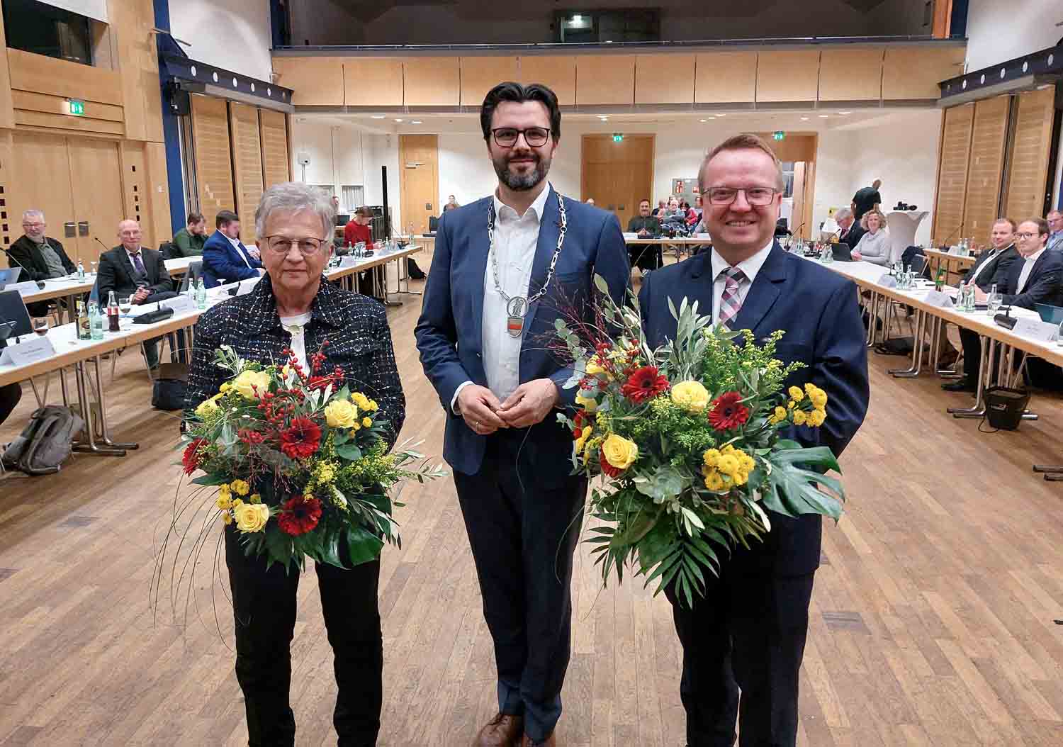 Wollen die Stadt Werne in enger Zusammenarbeit repräsentieren. Bürgermeister Lars Hübchen, 1. Stellvertreter Jörg Weber (r.) und 2. Stellvertreterin Marita Funhoff. Fotos: Wagner