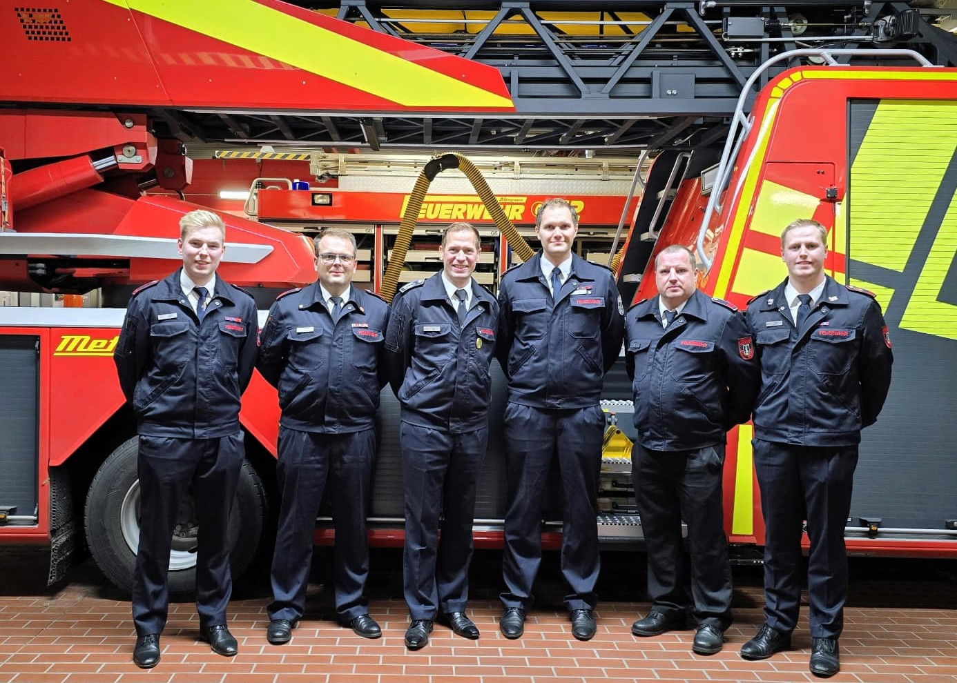 Der gewählte Vorstand mit Henning Möllmann, Rouven Wengelnik, Tobias Tenk, Nils Wienstroer, Ronny Mauer, Simon Lembcke (v.l.). Fotos: Freiwillige Feuerwehr Werne