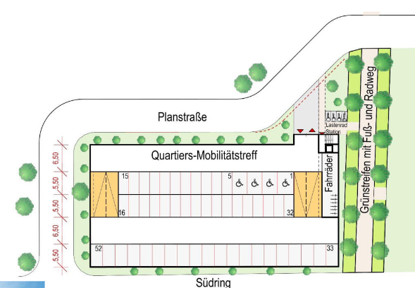 Die neue Stellplatz-Lösung soll an dieser Stelle am SSüdring 74 Fahrzeuge aufnehmen können. Abb. Steinhoff Architekten