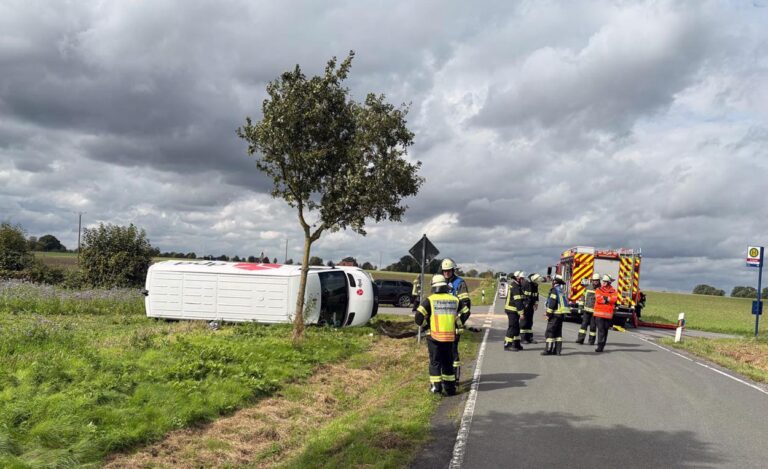 Bei einem Verkehrsunfall auf der Herberner Straße in Horst wurden vier Personen verletzt. Fotos: FFW