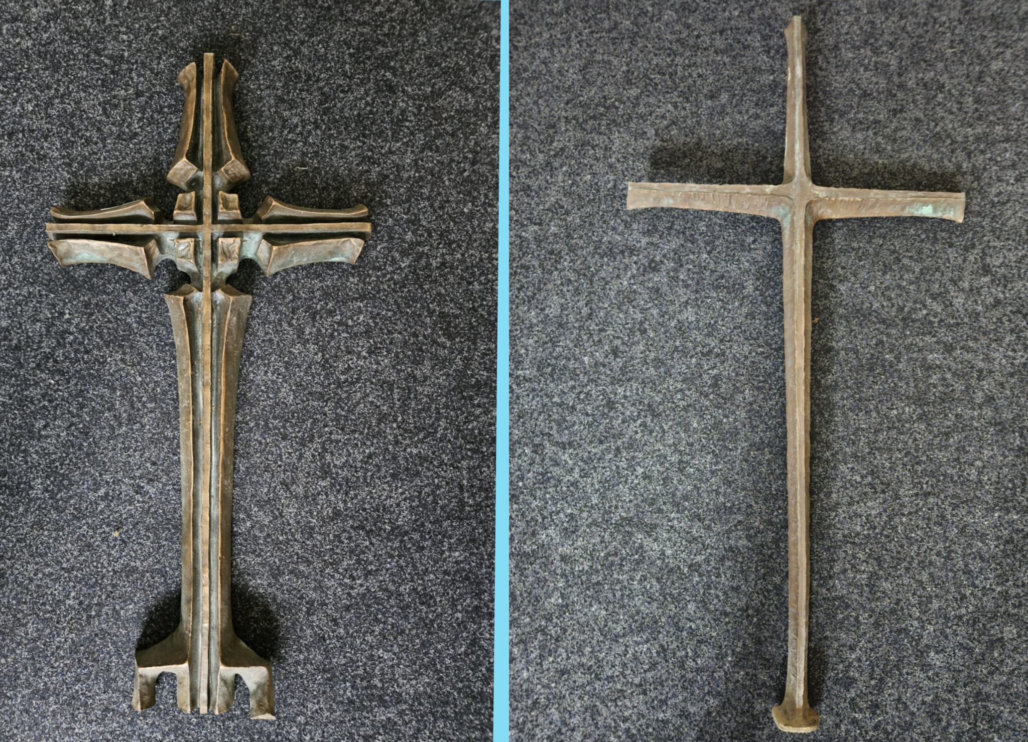 Die Polizei sucht die Besitzer dieser zwei Kreuze, die auf dem Friedhof in Werne gestohlen werden sollten. Fotos: KPB Unna